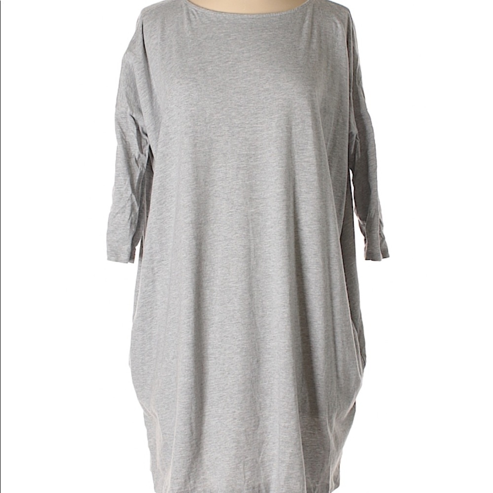 Gap Grey Long Tee Shirt Quarter Sleeve Cotton Casual Shift Midi Dress